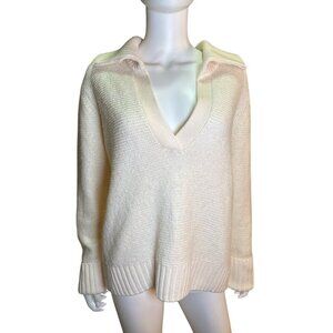 Veronica Beard Ivory Brogan Sweater XL Knit Pullover With Ribbed Collar NWT
